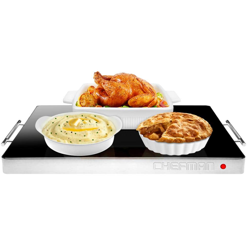 Chefman Stainless Steel & Glass Electric Warming Tray - Black, 21