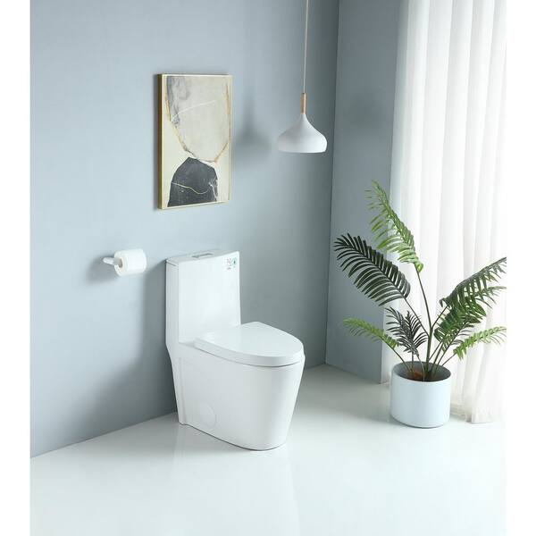 1-Piece Toilet 1.1 GPF/1.6 GPF Dual Flush Elongated Toilet in Glossy White Seat Included