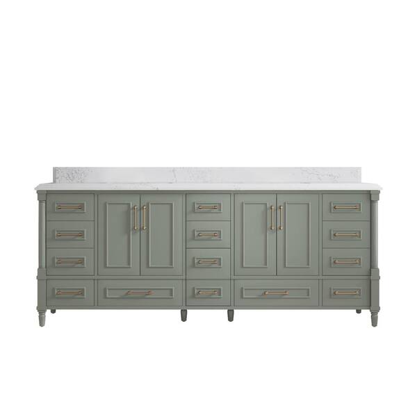 Willow Collections Hudson 84 in. W x 22 in. D x 36 in. H Double Sink Bath Vanity in Evergreen with 1.5 in. Empira Quartz Top