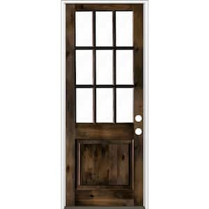 36 in. x 96 in. Knotty Alder 2-Panel Left-Hand/Inswing Clear Glass Black Stain Wood Prehung Front Door