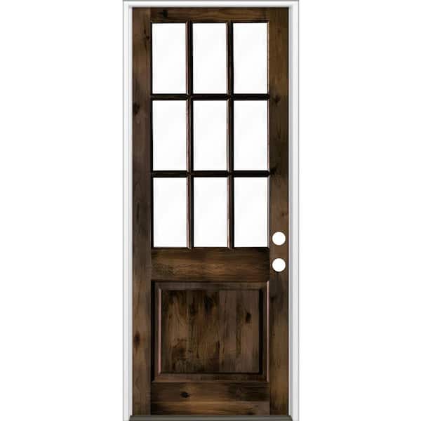 Krosswood Doors 36 in. x 96 in. Knotty Alder 2-Panel Left-Hand/Inswing Clear Glass Black Stain Wood Prehung Front Door