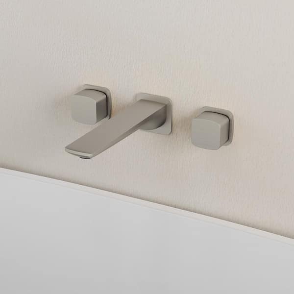 2-Handle Wall Mounted Roman Tub Faucet Simple Straight Tub Faucet in Brushed Nickel