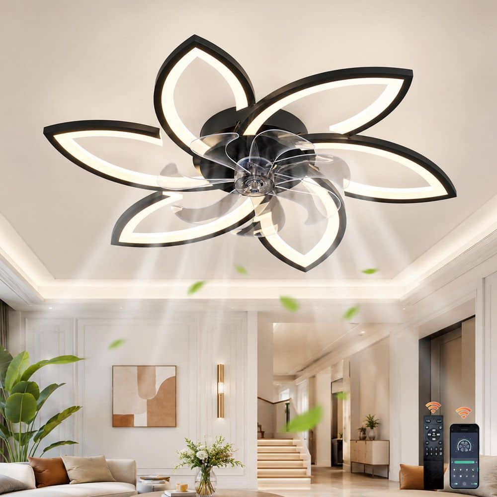 Genoci 30.7 in. Indoor Black Modern Dimmable Reversible 6-Speeds