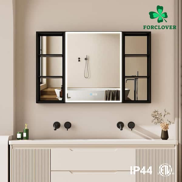 48 in. W x 30 in. H Rectangular Black Aluminum Recessed/Surface Mount LED Medicine Cabinet with Mirror and Outlet