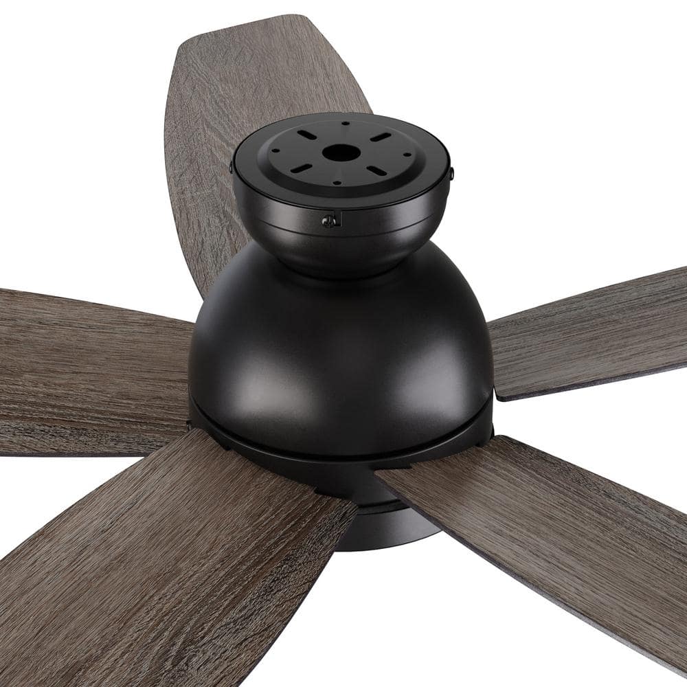 52-Inch Matte Black and Wood Smart Ceiling Fan with LED Light
