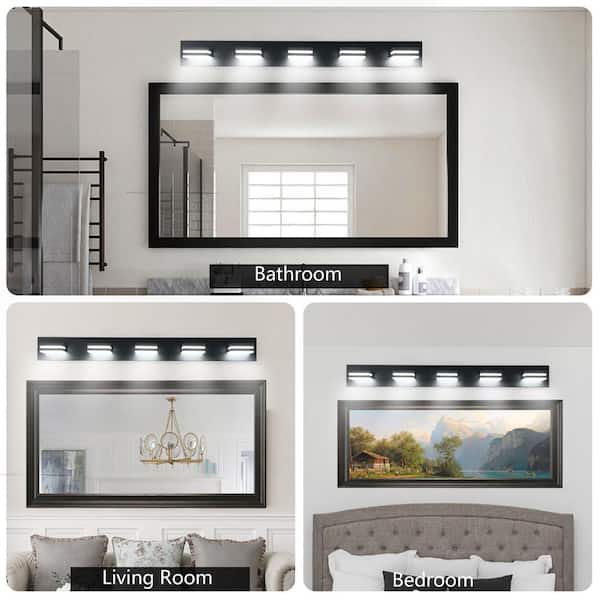 30 in. W 4 Light LED Bathromm Vanity Light, Black Wall Sconce for Bathroom and Mirror, 6000K, 2080 Lumens