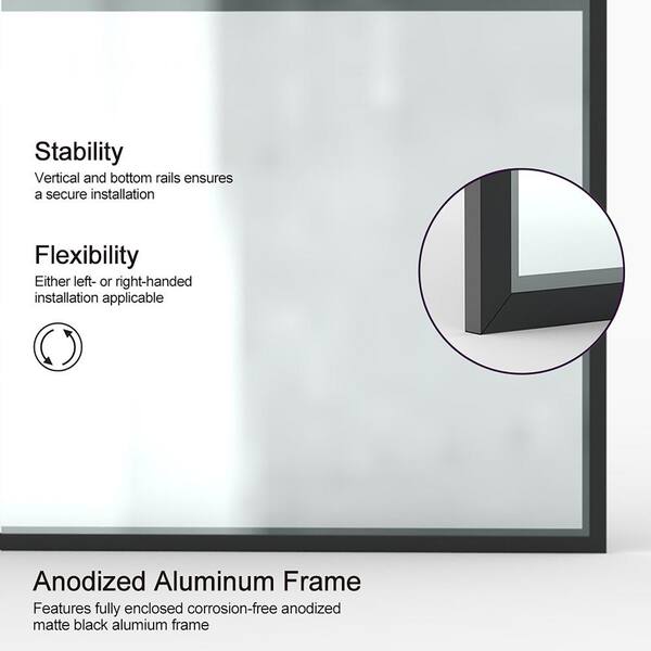 Staykiwi 34 in. W x 72 in. H Fixed Framed Shower Panel in Matte Black Finish with Patterned Glass