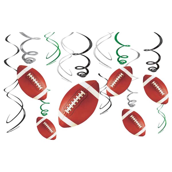 Amscan 7 in. and 5 in. Football Value Pack Foil Swirl Decorations (4-Pack)