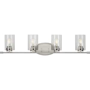 Riley Collection 4-Light Brushed Nickel Clear Glass Modern Bath Vanity Light