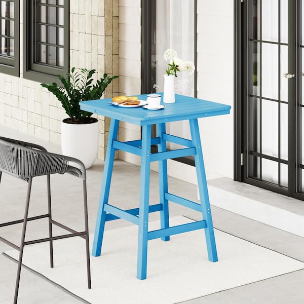 Laguna 30 in. Square HDPE Plastic All Weather Outdoor Patio Bar Height High Top Pub Table in Pacific Blue