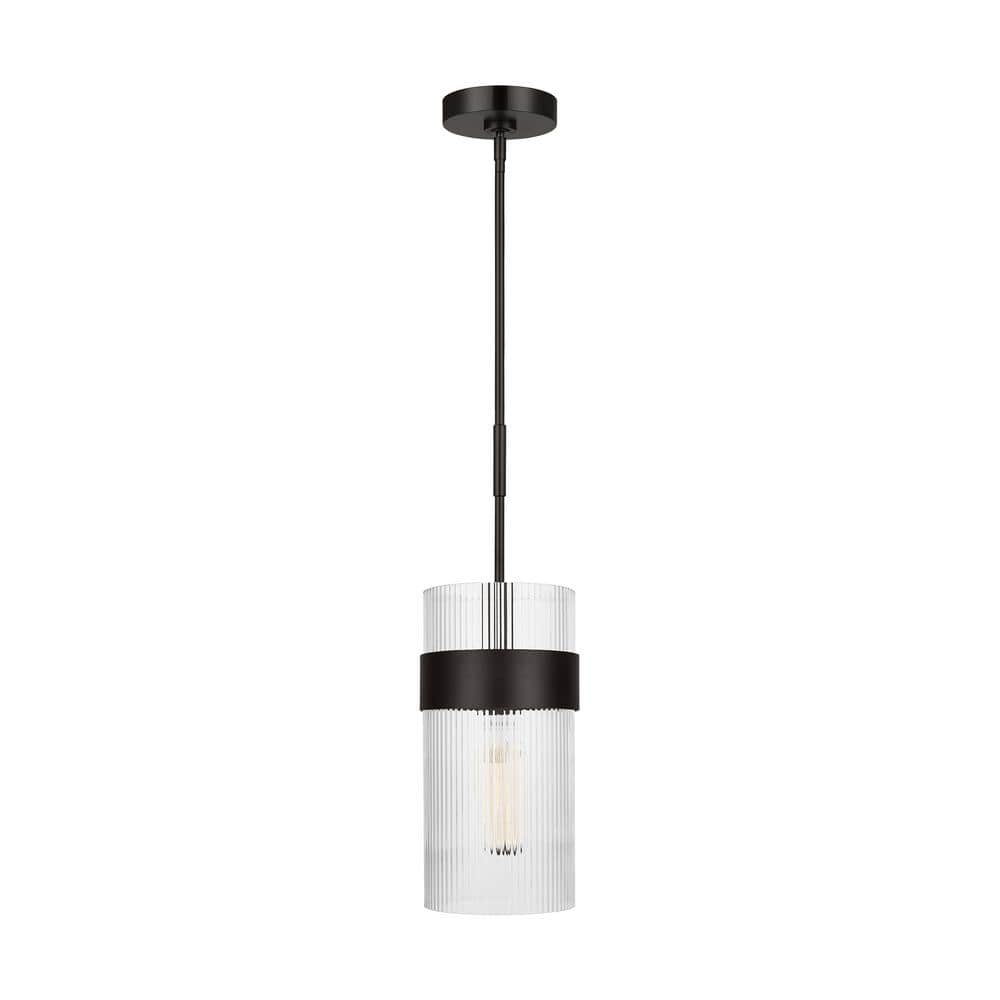 Aged Iron and Clear Glass Cylinder Pendant Light