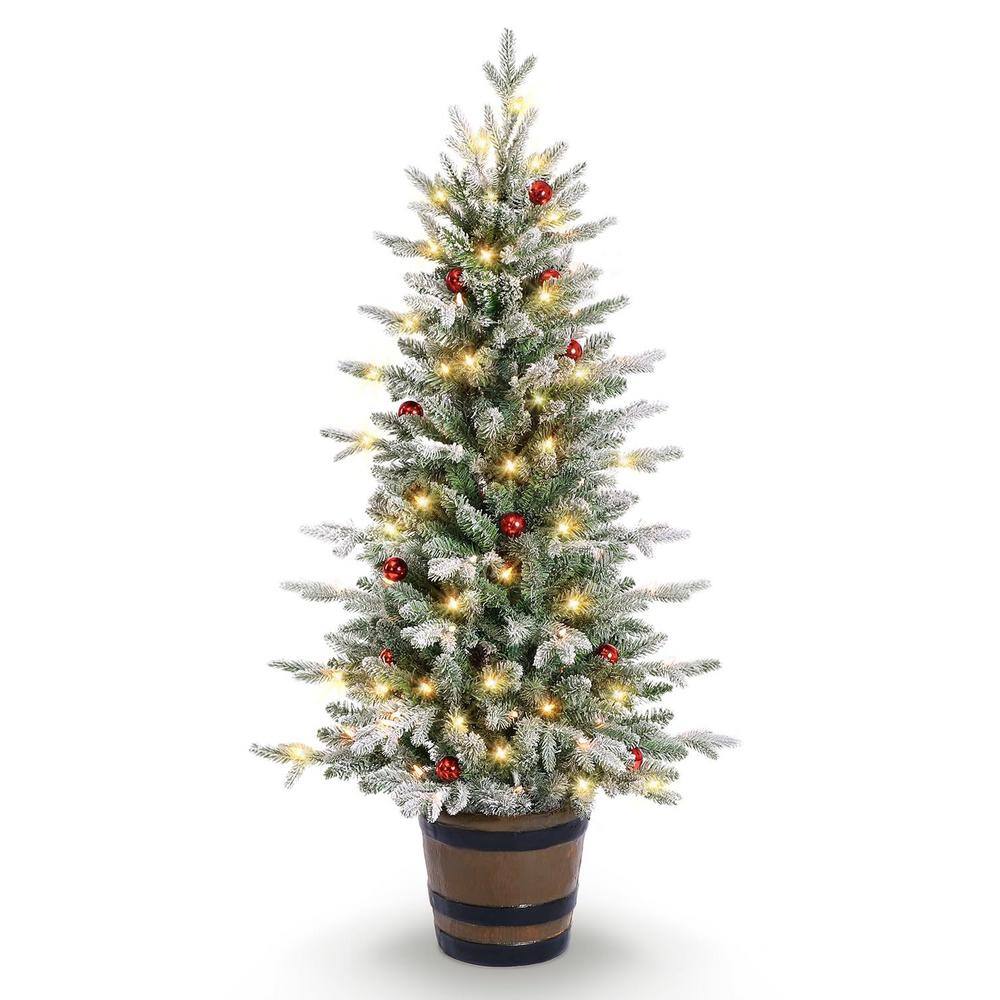 4.5ft. Potted Snow Flocked Arctic Fir Artificial Christmas Tree PVC and PE 