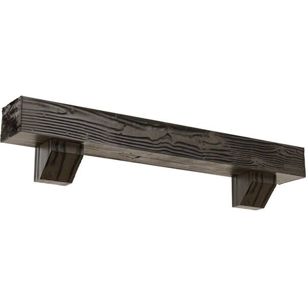 Ekena Millwork 6 in. x 6 in. x 7 ft. Sandblasted Faux Wood Fireplace Mantel Kit, Ashford Corbels, Burnished Honey Dew