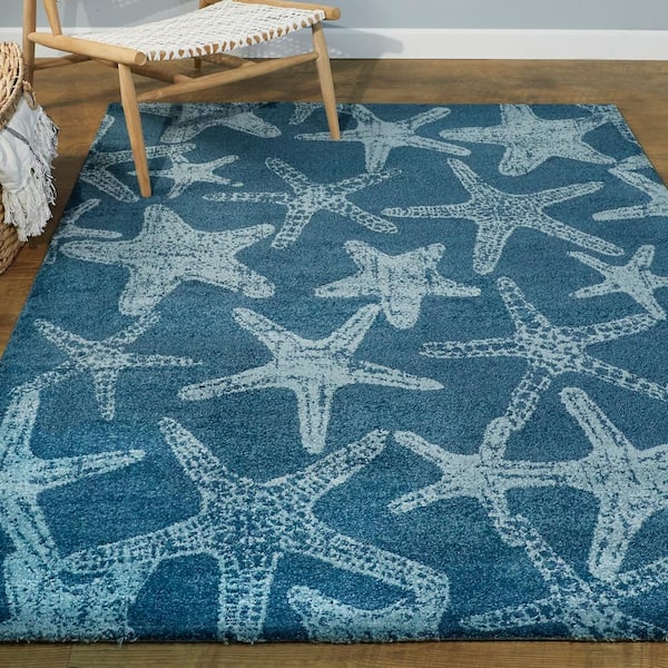 Leyton Blue 5 ft. x 7 ft. Starfish Print Area Rug