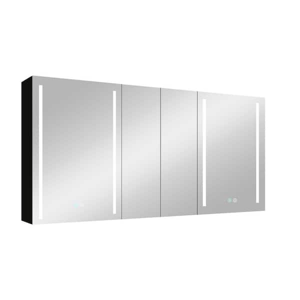 Dimakai 60 in. W x 30 in. H Rectangular LED Lighted Aluminum Frameless Medicine Cabinet with Mirror and Dual-Swing Doors