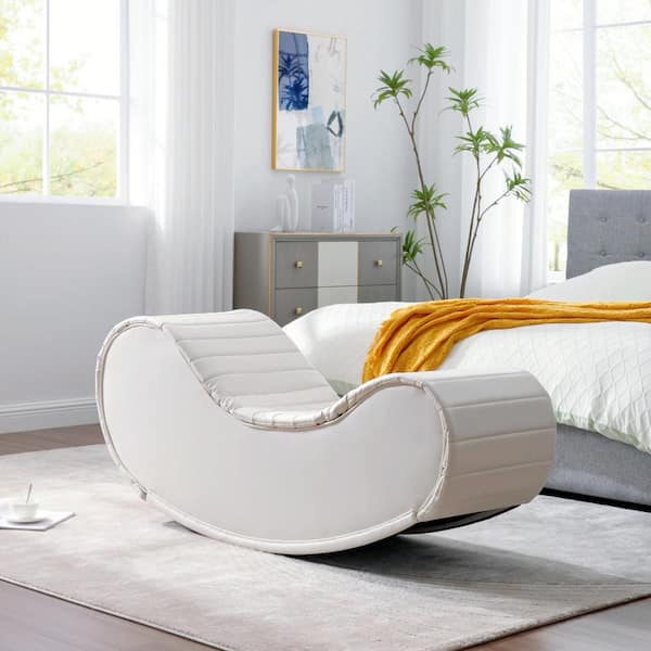 Magic Home 59 in. Decompression Modern PU Relax Yoga Chaise Curved Sofa Rocking Leisure Bench Chair for Living Room Bedroom, White
