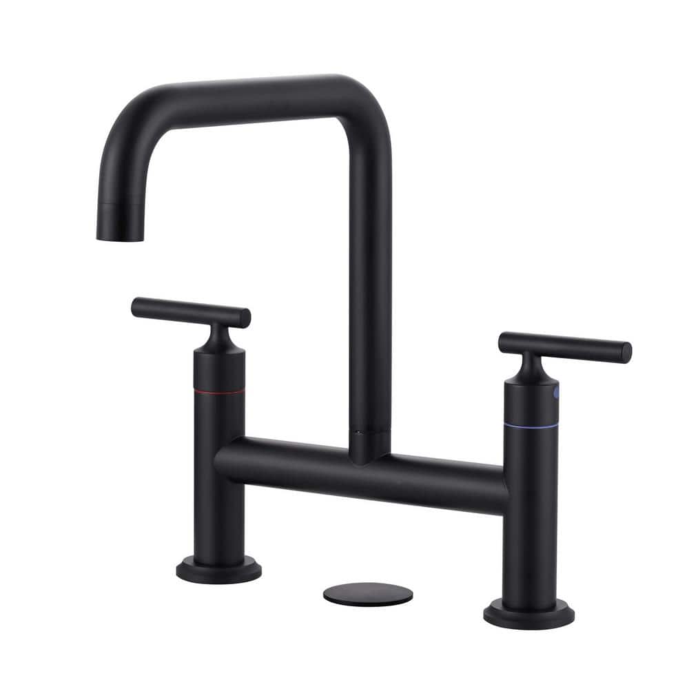 Double Handle Bridge Faucet with Kitchen Sink Hole Cover in Matte Black price history on PriceWatchPro