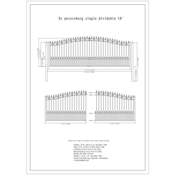 ALEKO 23 ft. x 6 ft. x 18 ft. Black Steel Single Sliding Driveway Gate Paris Style with Pedestrian Gate 5 ft. Fence Gate