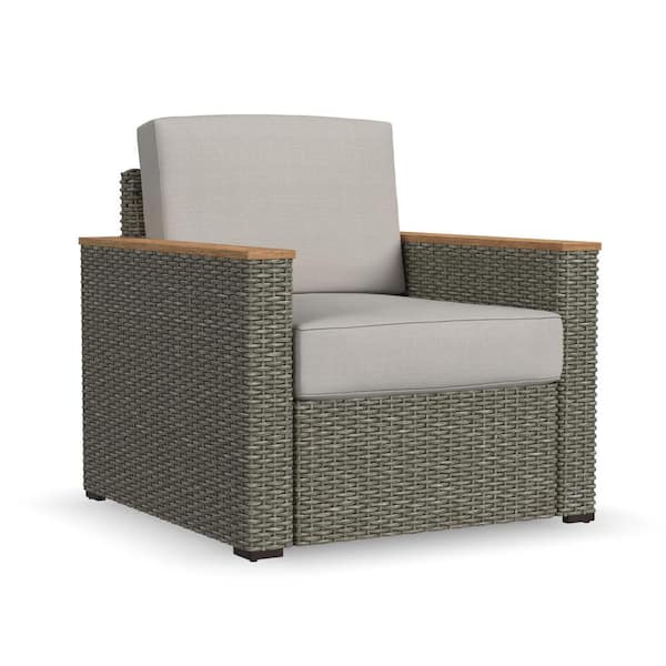 HOMESTYLES Boca Raton Stationary Wicker Rattan Outdoor Lounge Chair with Gray Cushion