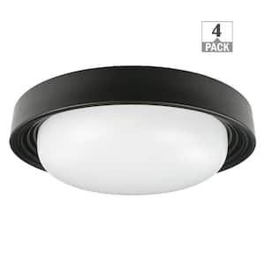 13 in. Modern Matte Black LED Flush Mount with Night Light Feature Adjustable CCT 1400 Lumens Dimmable (4-Pack)