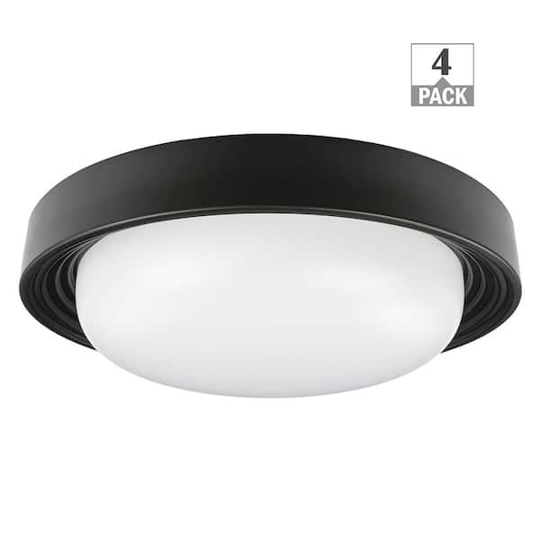 ETI LIGHTING 13 in. Modern Matte Black LED Flush Mount with Night Light Feature Adjustable CCT 1400 Lumens Dimmable (4-Pack)