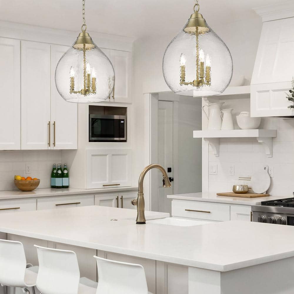 Ariella Brushed Champagne Bronze 3-Light Pendant with Hammered Glass