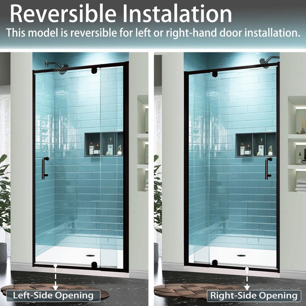 Matte Black Semi-Frameless Pivot Shower Door with Clear Glass