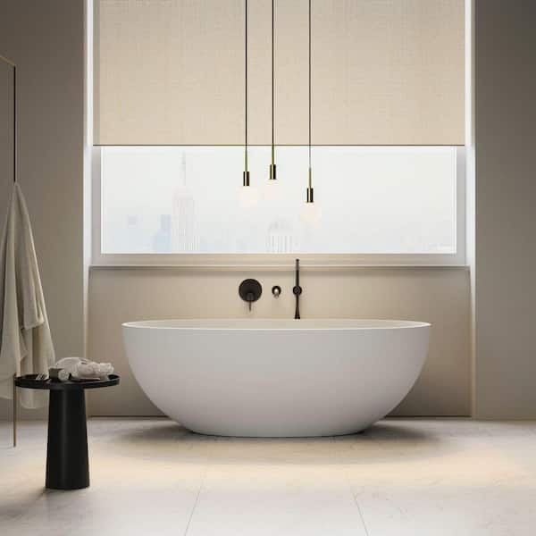 Xspracer Moray 71 in. x 32 in. Solid Surface Stone Resin Flat Bottom Freestanding Double Slipper Soaking Bathtub in Matte White