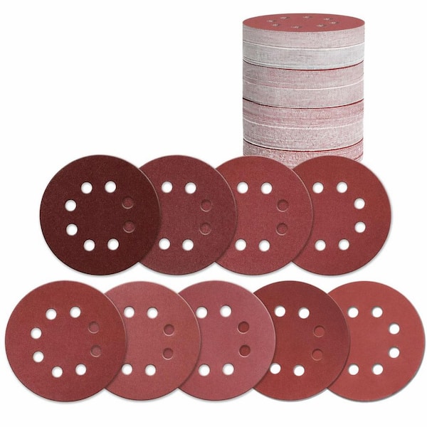 5 in. 8-Hole Hook and Loop Sanding Discs w/ Assorted 40 60 80 120 150 220 320 400 600 Grits for Orbital Sander 160-Piece