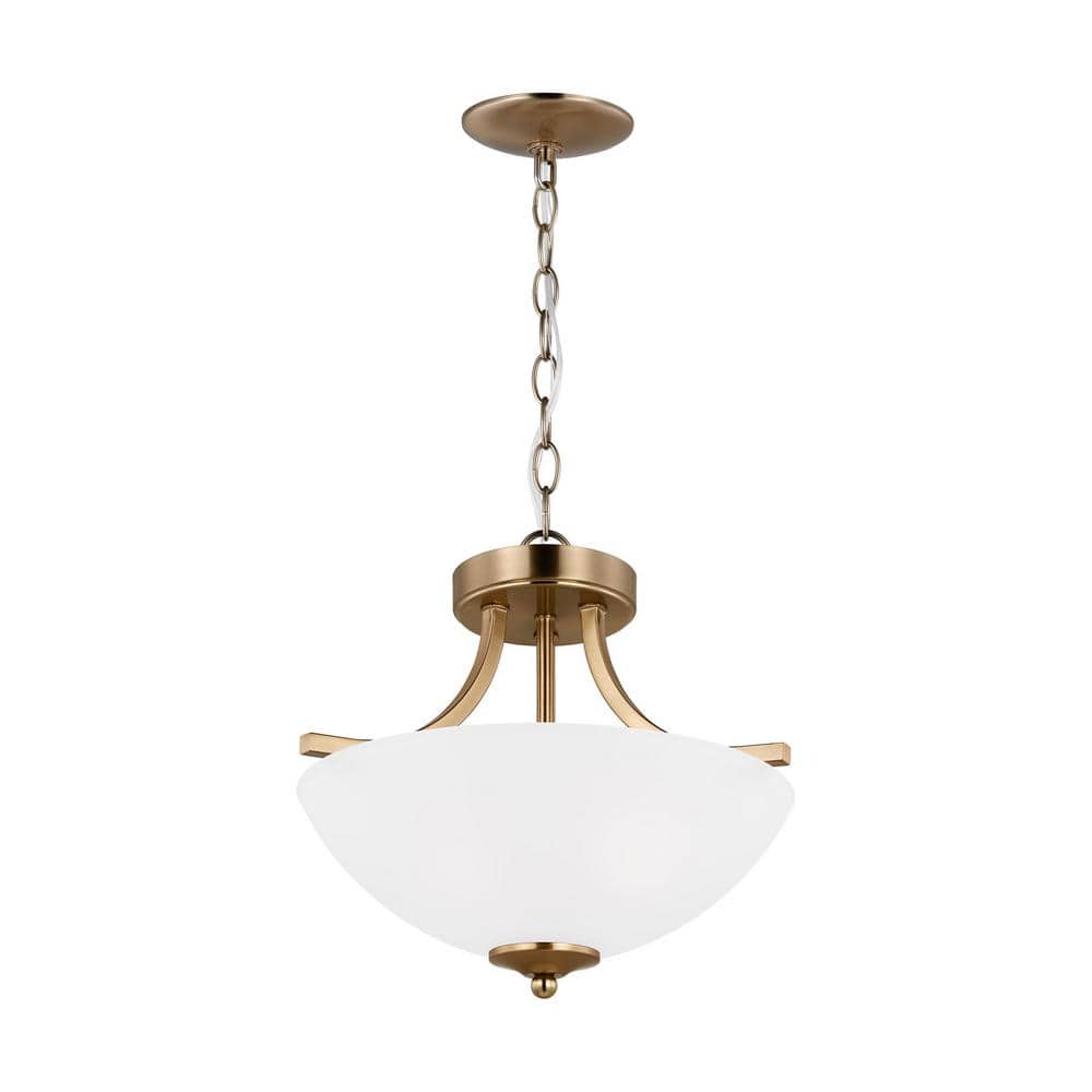 Satin Brass Geary 2-Light Bowl Pendant with Etched Glass