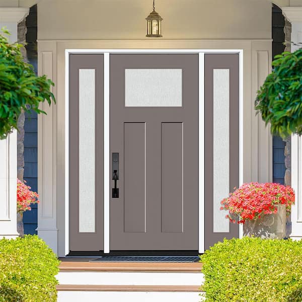 Legacy 68 in. x 80 in. 1/4 Toplite Rain Glass RHIS Primed Kindling Finish Fiberglass Prehung Front Door w/Dbl 14 in. SL