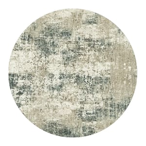 Mist Circle Taupe 4 ft. Modern Abstract Round Area Rug