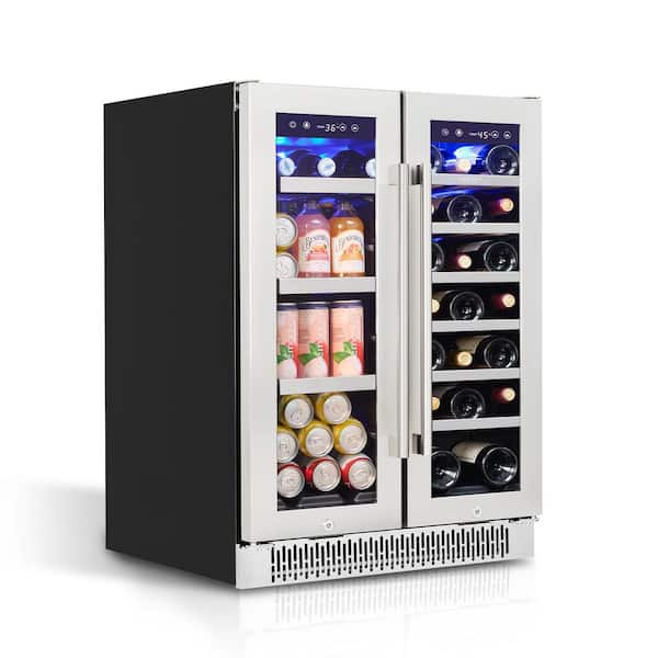 24 in. Dual Zone 20 Bottles and 60 Cans Wine and Beverage Refrigerator in Stainless Steel, Freestanding/Under-Counter