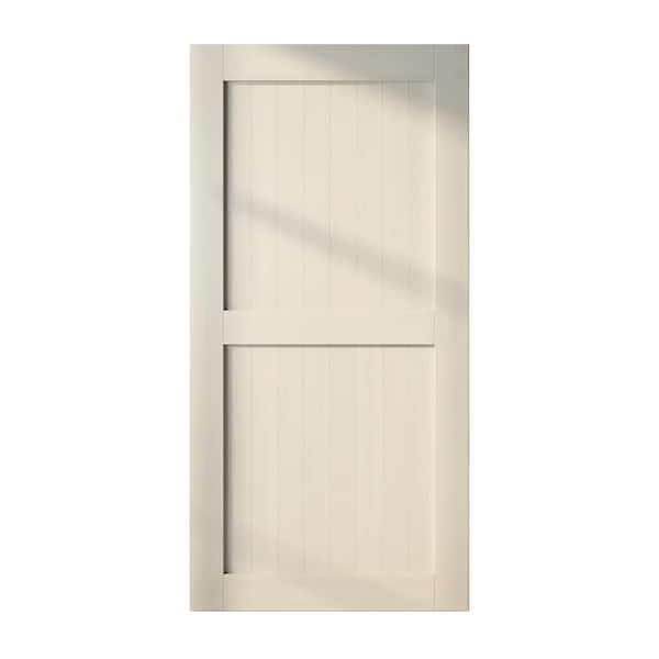 HOMACER 42 in. x 84 in. H-Frame Tinsmith Gray Solid Natural Pine Wood Panel Interior Sliding Barn Door Slab with H-Frame