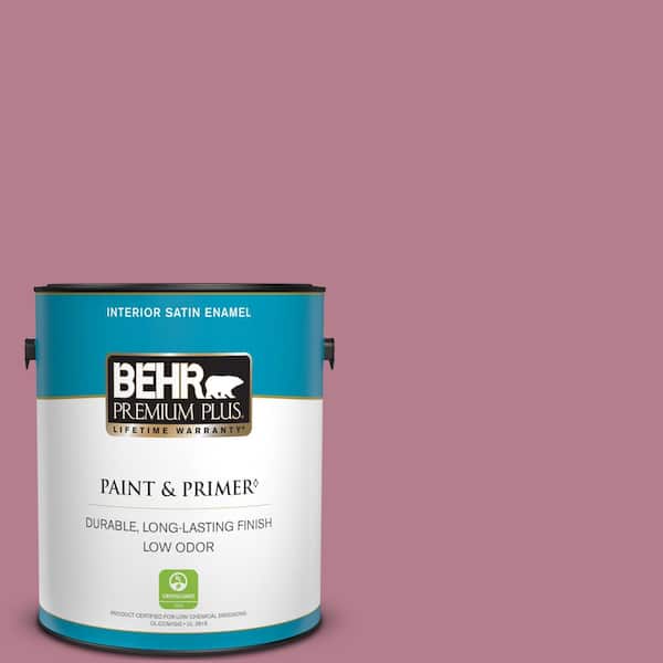BEHR PREMIUM PLUS 1 gal. #100D-4 Degas Pink Satin Enamel Low Odor Interior Paint & Primer