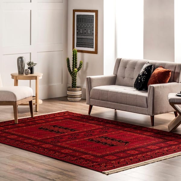 Billie Traditional Paneled Fringe Red 7 ft. x 9 ft. Area Rug