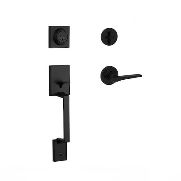 Amador Matte Black Keyed Entry Single Cylinder Door Handleset with Hollis Door Handle Featuring SmartKey Security