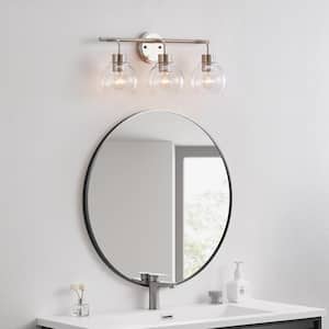 22.25 in. 3-light Brushed Nickel Modern Indoor Vanity Light with Globe Glass Shades