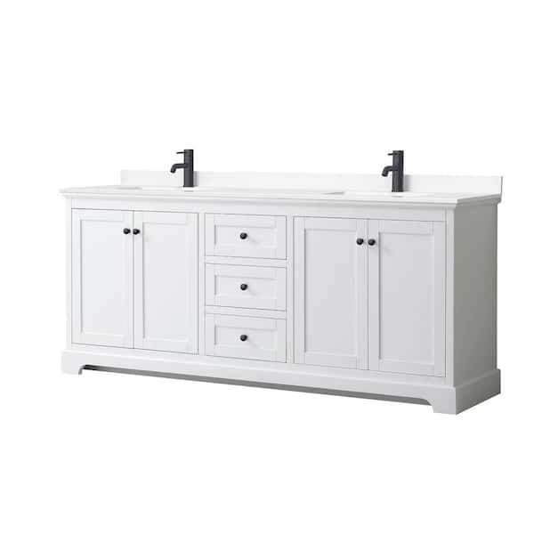 Wyndham Collection Avery 80 in. W x 22 in. D x 35 in. H Double Bath Vanity in White with White Cultured Marble Top