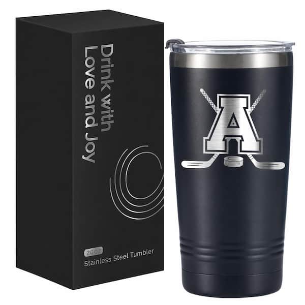 20 oz Stainless Steel Ice Hockey Initial Tumbler Travel Mug with Lid and Straw Double-Wall Insulated