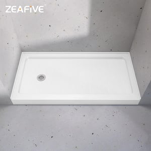 60 in. L x 30 in. W Alcove Shower Pan Base with Left Drain in White Rectangular Single Threshold Shower Floor Base