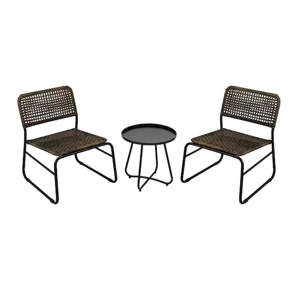 URTR 3-Piece PE Rattan Wicker and Steel Patio Conversation Furniture Set Bistro Set Outdoor Chat Set with Table and 2 Chairs