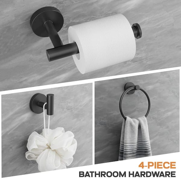 6-Piece Bath Hardware Set with Towel Bar Hand Towel Holder Toilet Paper Holder Towel Hook Modern Square in Matte Black