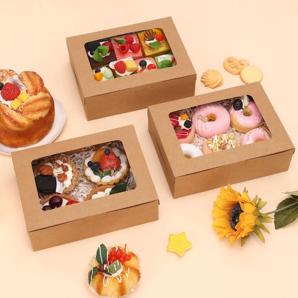 8 in. x 6 in. x 2.5 in. Bakery Boxes with Window for Chocolate, Donuts, Cupcakes, Muffins and Dessert, Brown (12-Pack)