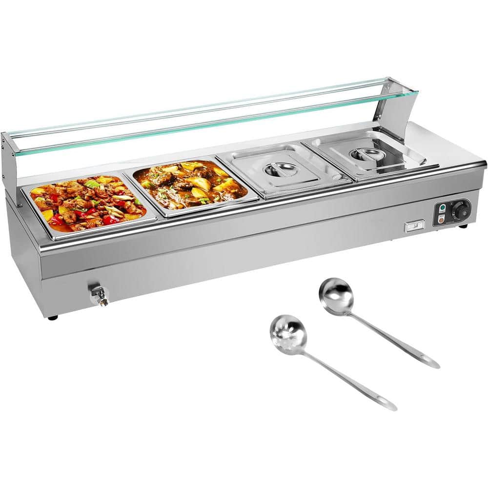 Phivve 45 Qt. Stainless Steel Chafing Dishes, 4-Pieces Electric Warming Tray for Food or Sauces, Buffet Server and Warmer