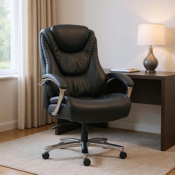 Faux Leather Ergonomic Chair in Silver, Black with Adjustable Arms