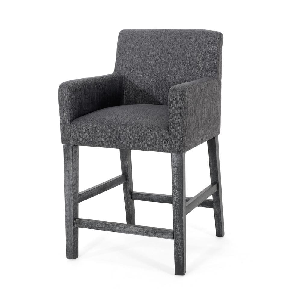 Charcoal and Gray Weathered Wood Extra Tall Counter Stool with Armrests