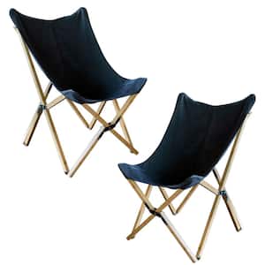 Canvas Cover Butterfly Chair, Black Canvas Cover, Bamboo Frame, Side Chair (Set of 2)