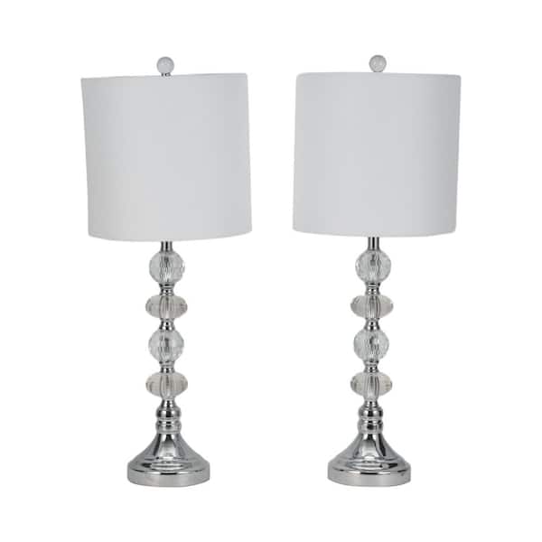 Liv & Skye 28 in. Silver Crystal Table Lamp Set and White Shade (Set of 2)