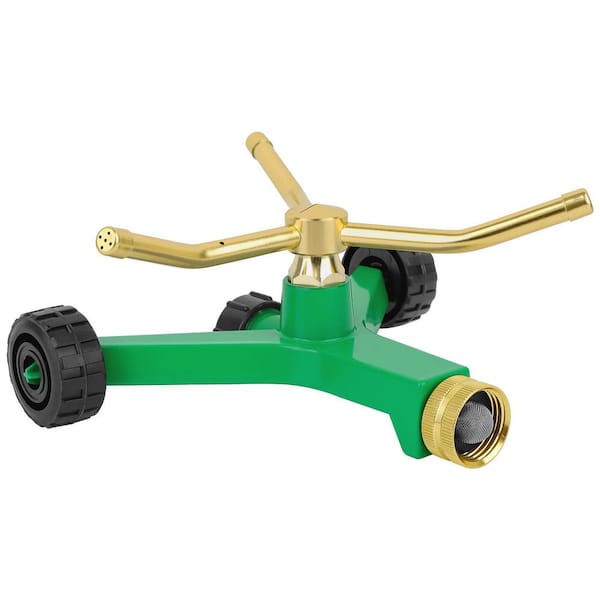 3-Arm Metal Sprinkler with Wheel Base, 360 Degree Automatic Rotary Lawn Sprinkler System for Garden Plant, Flower Bed